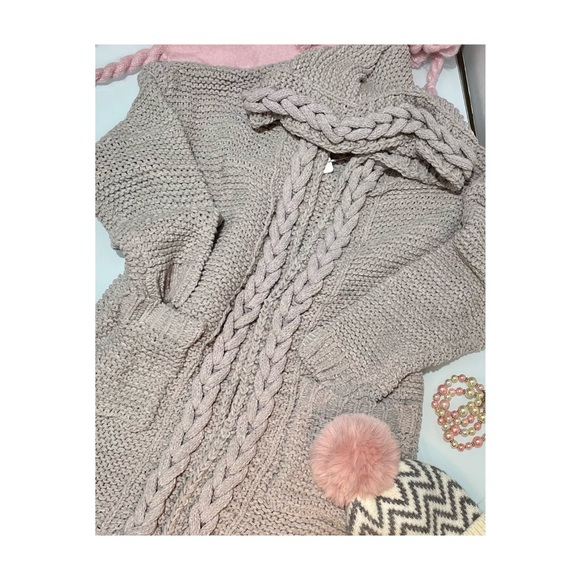 Chunky Knit Braided Open Cardigan Sweater - Picture 7 of 8